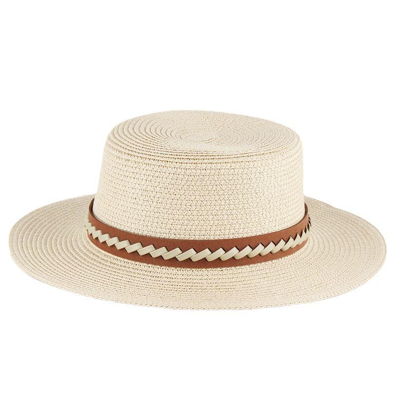 Summer Women's Straw Hat Outdoor Simple Leisure Sunshade Hat Dome Top Hat Flat Top Straw Weaving Hat