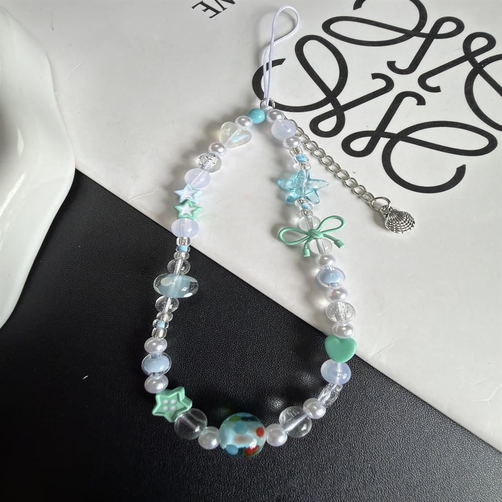 Summer Blue Green Starfish Bow Phone Lanyard With Pvc Beaded Diy Chain For All Ages
