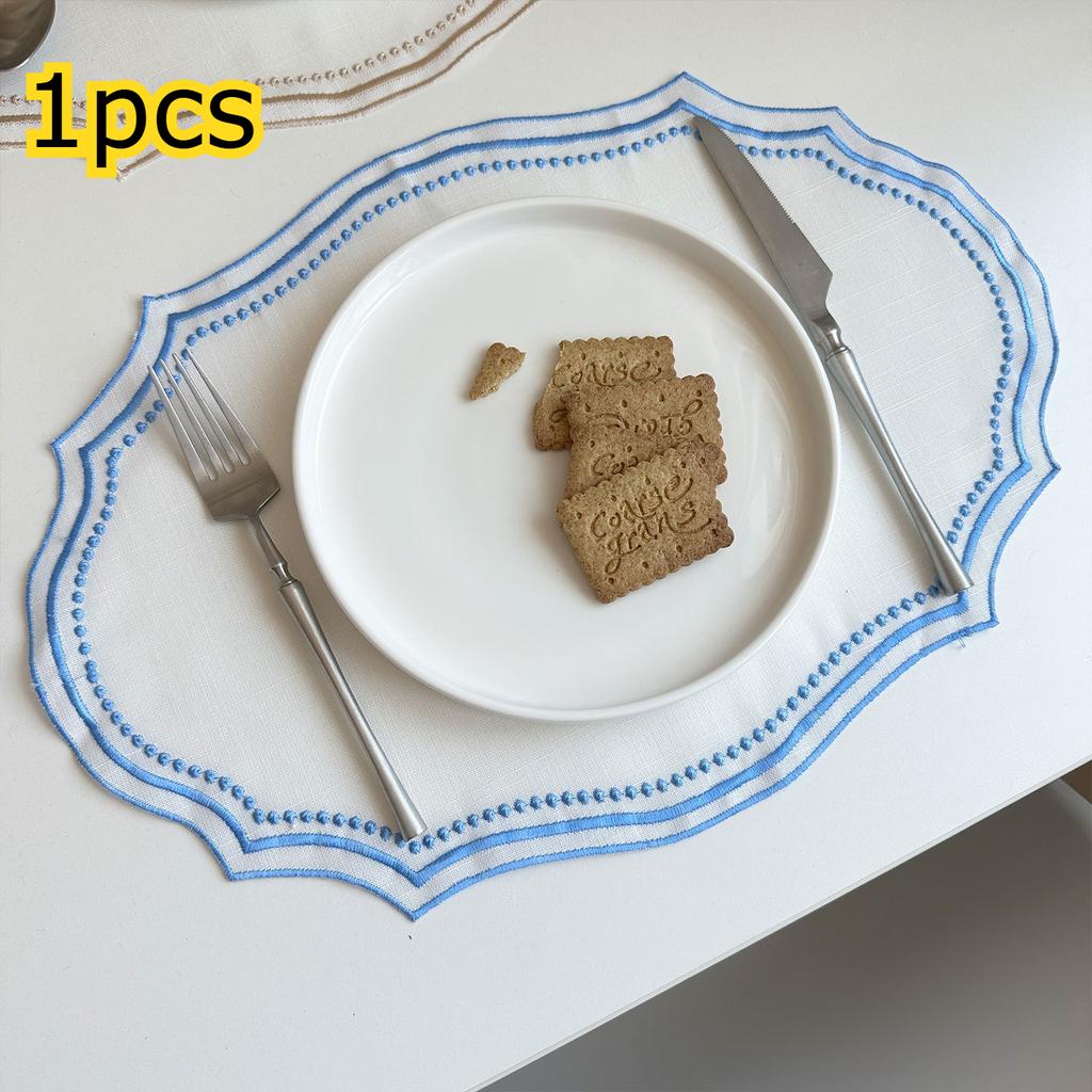 French Lace Table Place Mat Vintage Embroidered Fabric Placemat Imitation Cotton Linen Decorative Table Mat Napkins Washable
