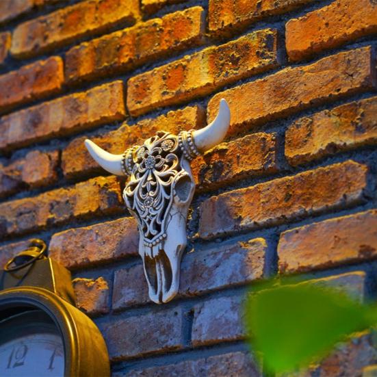 Retro Bull Skull Ornament Resin 3D Hollow Bull Skull Wall Sculpture Longhorn Cow Head Wall Art Decor for Living Room