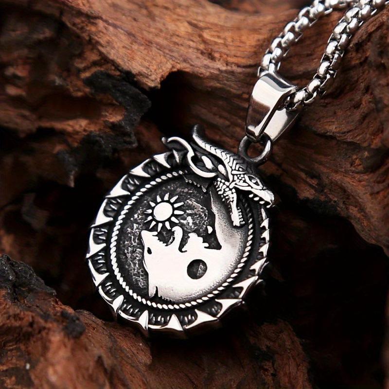 Vintage Nordic Mythology Viking World Tree Dragon Snake Pendant Necklace Talisman Norwegian Style Necklace