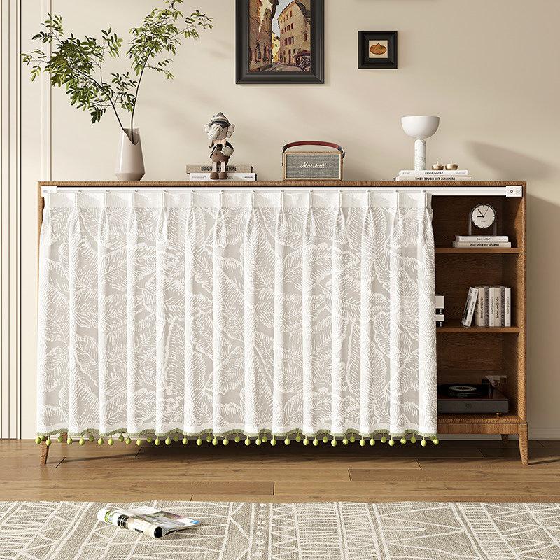 Horizontal Wardrobe Curtain with Rail - Sheer Dust Cover & Decorative Pull, No-Drill Installation.