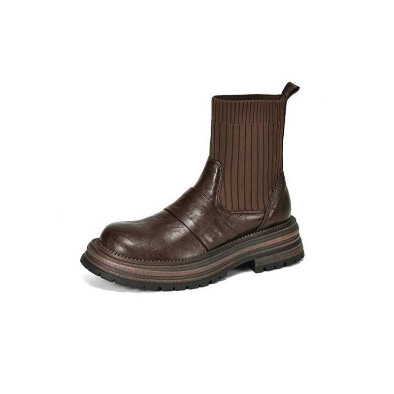 Autumn and winter medium heel large size knight boots women's comfortable thick-soled non-slip leather boots Korean version round head new solid colo