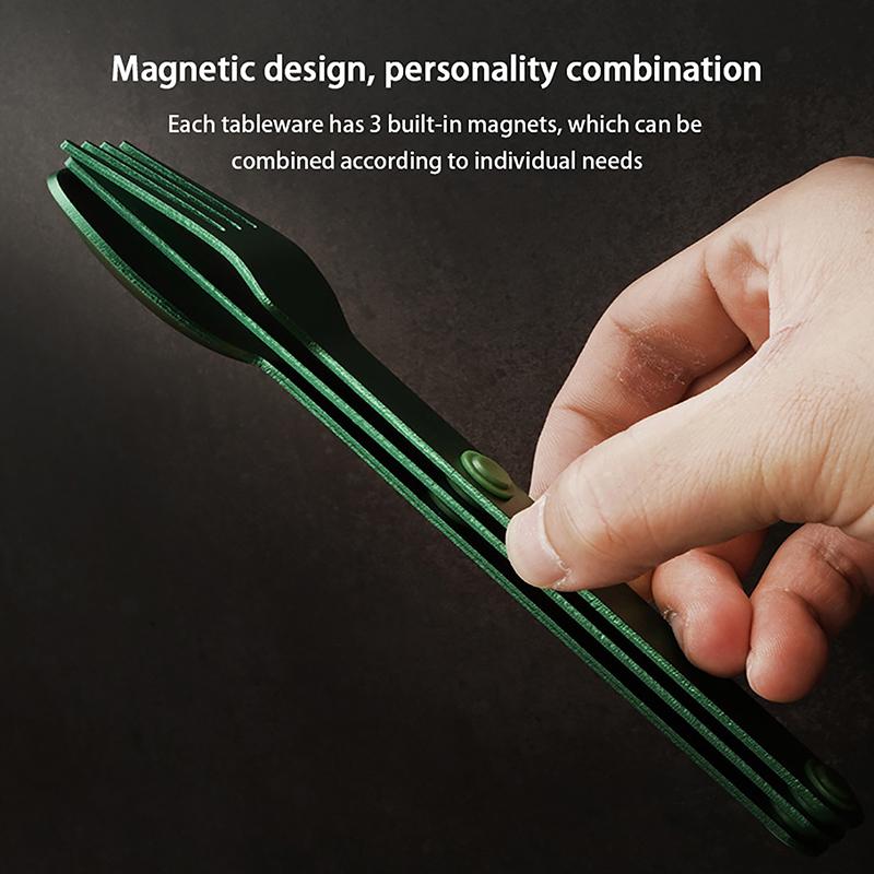3Pcs Camping Utensils Set Connect Magnetic Knife Fork Spoon Flatware Portable Camping Cutlery Travel Carry Kits Parts