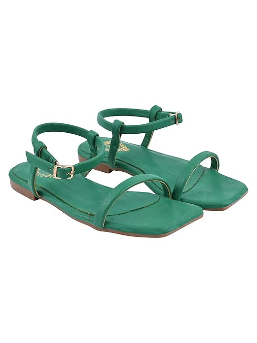 Shoetopia Women's Ankle Strap Sandals  Minimalist Flat Sandals with Buckle Closure  Casual & Party Footwear