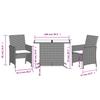 3 Piece Bistro Set with Cushions Grey Poly Rattan
