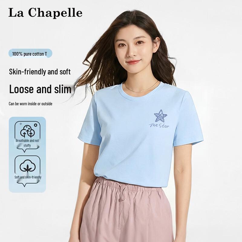 

La Chapelle Women s 100% Cotton Short Sleeve T-Shirt with Heart Graphic L