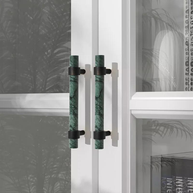 Grüner Schrank Marmorgriff Schwarze Messingbeschläge Kleiderschrankgriff Naturstein Schubladenknöpfe Möbel Stangengriff