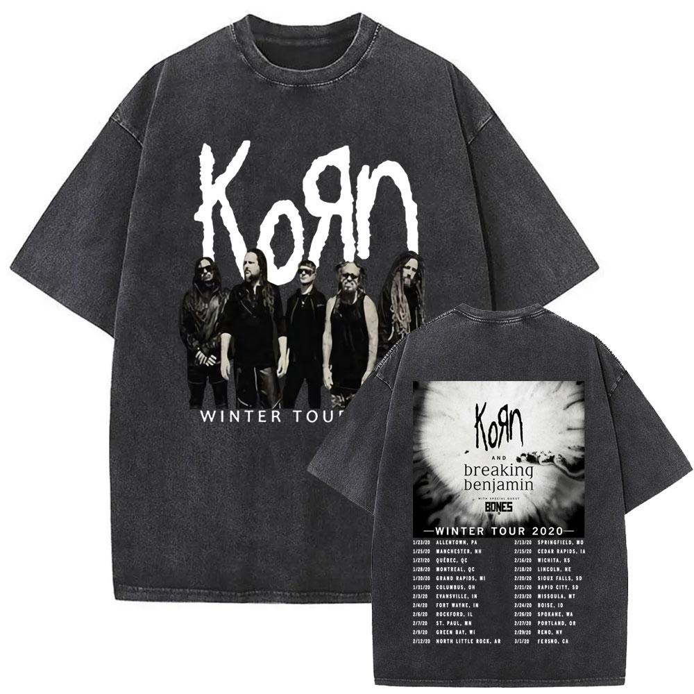 Washed Vintage Rock Band Korn Ftl Follow The Leader T Shirt Men Gothic Casual Oversized Tees Male Tshirt Mens Vintage Tshirt