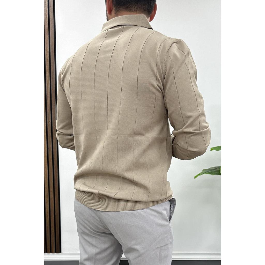 Men's Half Zipper Polo Neck Seasonal Sweater Navy Blue Edw195