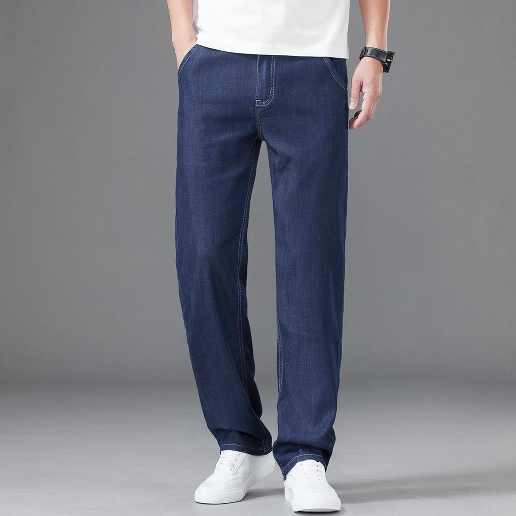 New Summer Lyocell, Cool, Thin, Soft, High-end Men's Denim Trousers, Loose, Straight, Trendy And Versatile