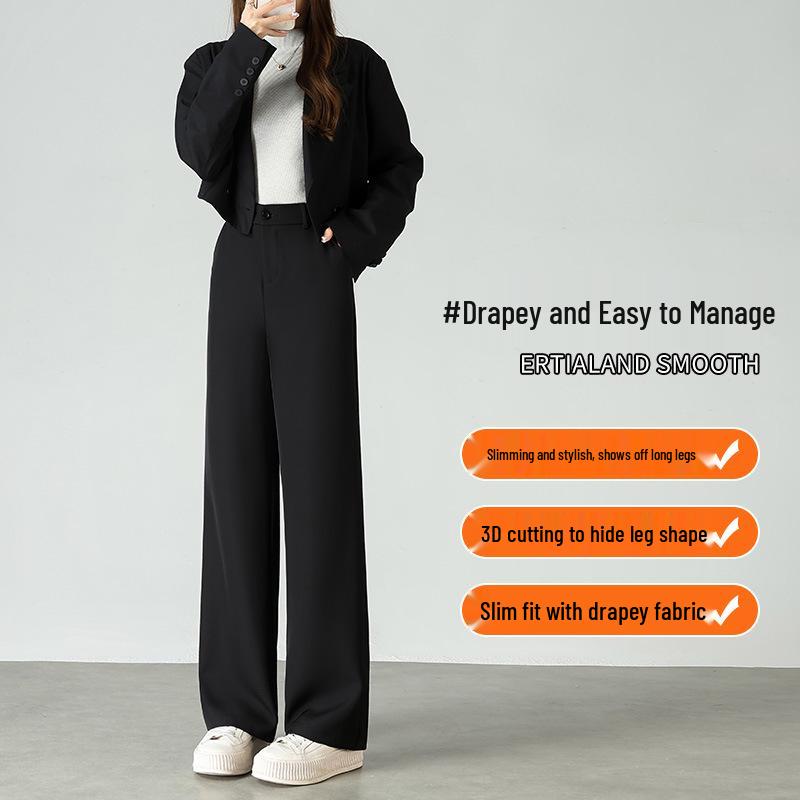 Damen Schwarze Schlankmachende High-End Weitbein Anzughose - Frühjahr 2025 Kollektion