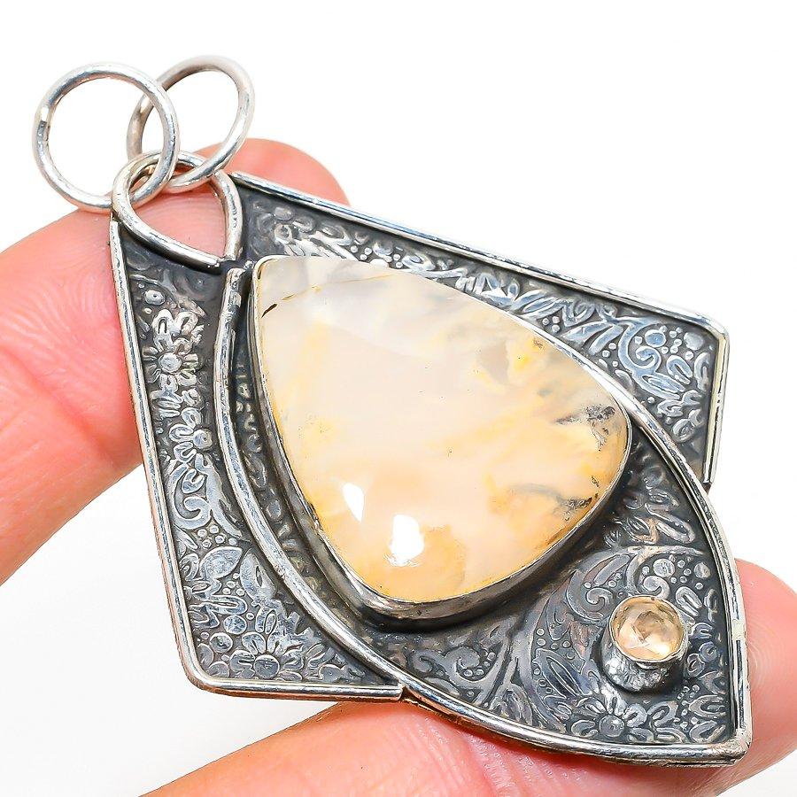 

Natural Russian Dendritic,Citrine Stone 925 Sterling Silver Pendant 2.88 B2T59
