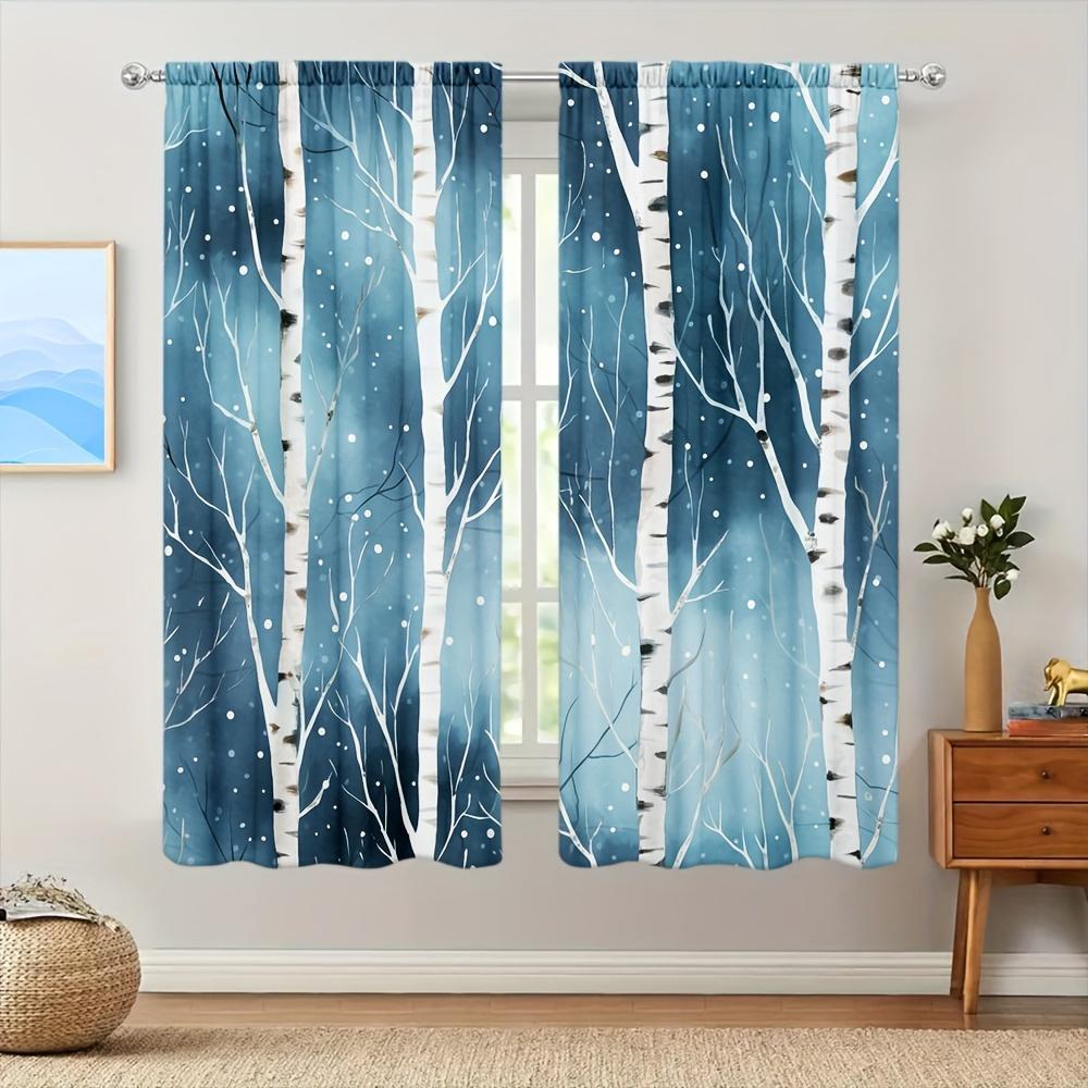 2PCS Birch Tree Print Curtains Rod Pocket Top for Bedroom Living Room Office Kitchen Study Home Decor
