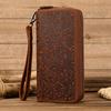 Men'S Crazy Horse Leather Long Wallet Genuine Leather Double Zipper Wallet Multi-Card Cowhide Clutch Bag Large Capacity Mobile Phone Bag