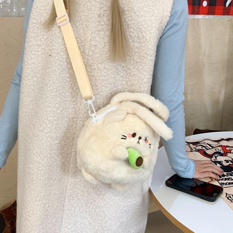New Cartoon Plush Shoulder Messenger Bag Soft Cute Girl Cute Long Ears Rabbit Portable Women's Bag