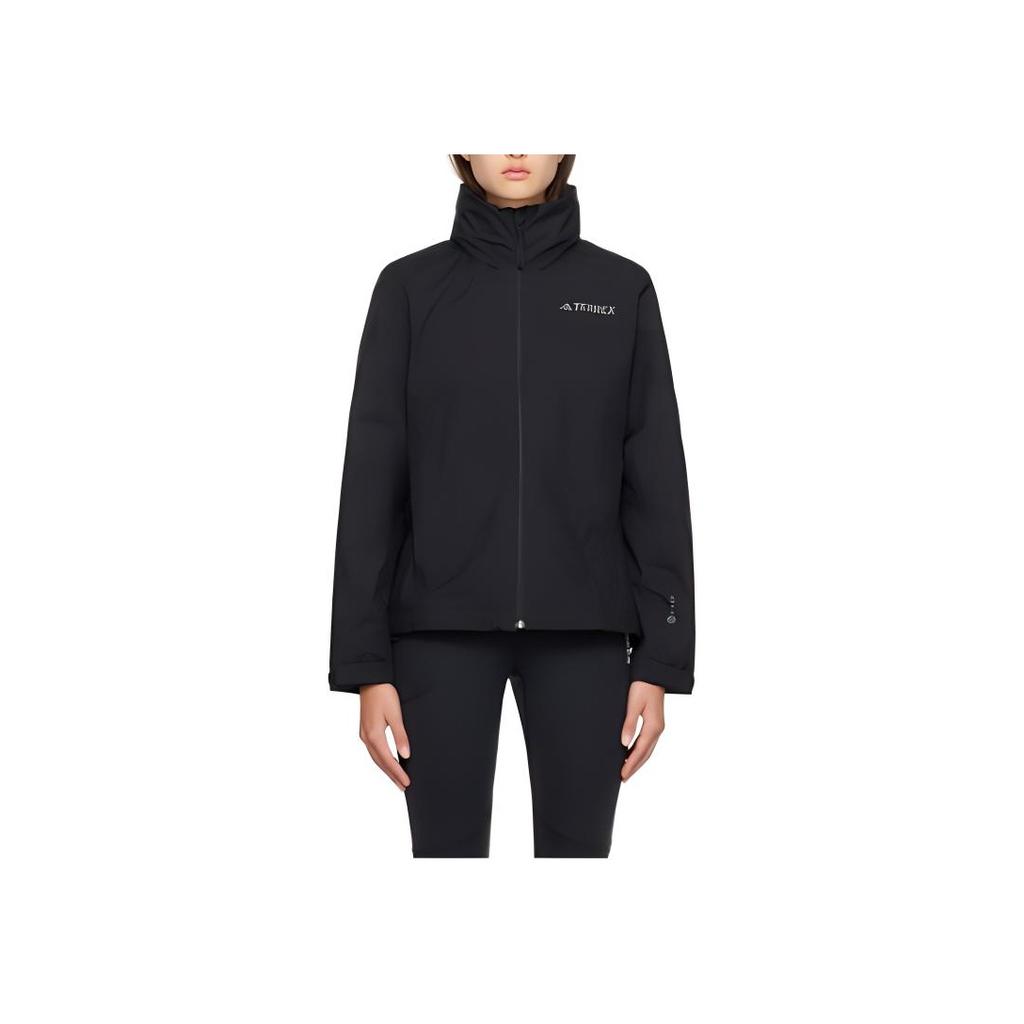 adidas Solid Color Logo Embroidered Hooded Waterproof Windbreaker Women Outerwear Black HN5460