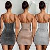 C7167 Vestido e Saia Curta Fashion Feminino Sexy Slim Fit com Pedrarias e Tiras