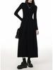 Women's Black High Neck Long Sleeve Bodycon Midi Dress - Petite Waist Slimming 2026 Spring Style
