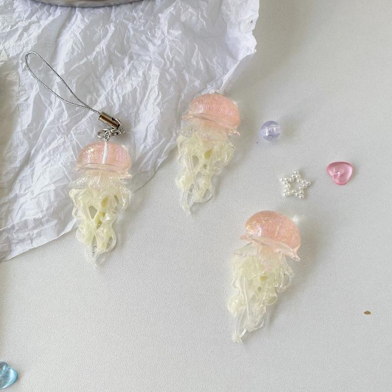 Creative Jelly Color Jellyfish Charm Keychain Y2K Beaded Pendant Phone Chain Car Hanging Decoration Bag Pendants Ornament Gifts