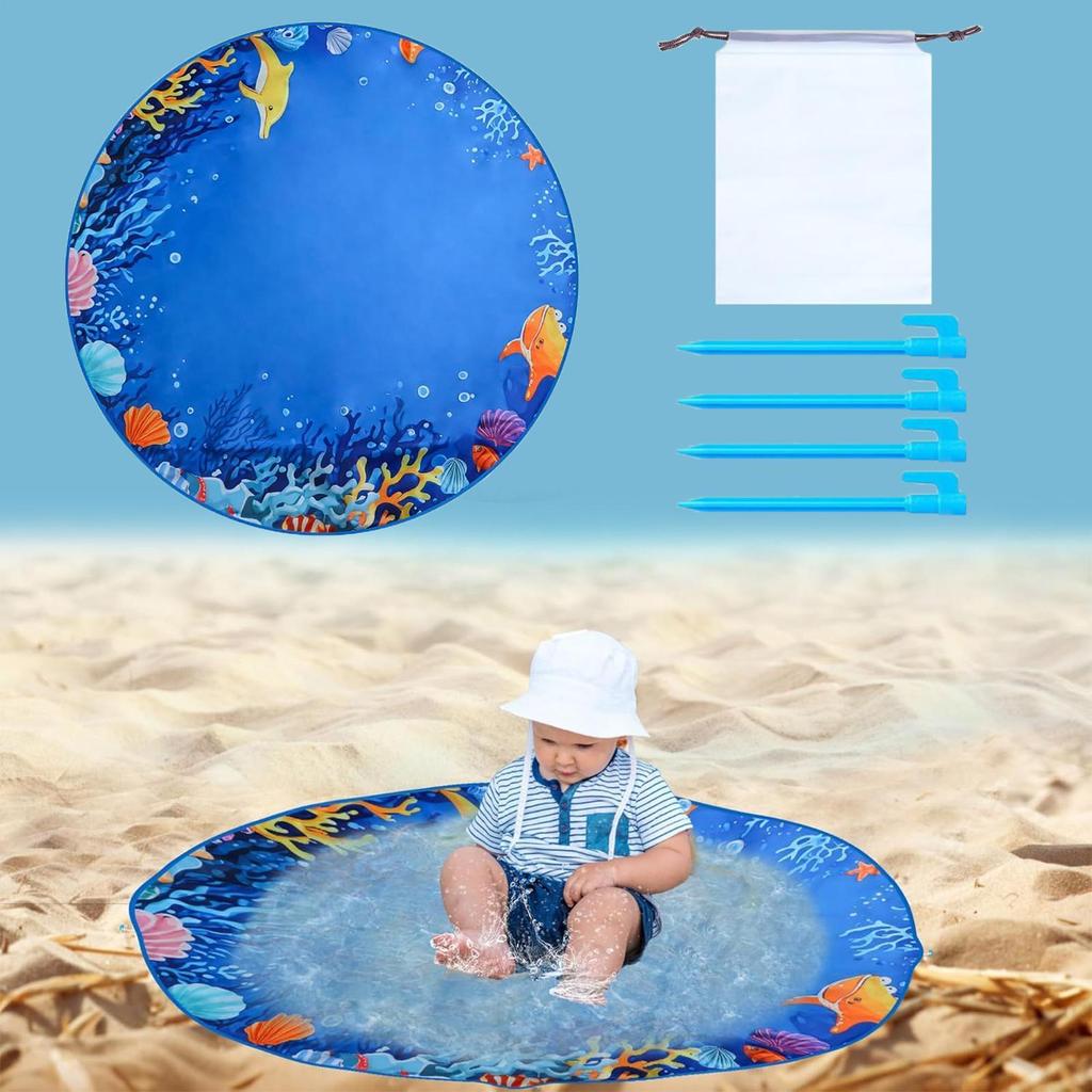 Beach Kiddie Pool Beach Blanket Paddling Pool with Carrying Bag Waterproof Summer Outdoor Water Play Toy for Picnic Travel
