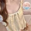Summer New Pajamas Women's Woven Colored Cotton Yarn-dyed Lattice with Chest Pad Sling Sweet Loungewear Set
