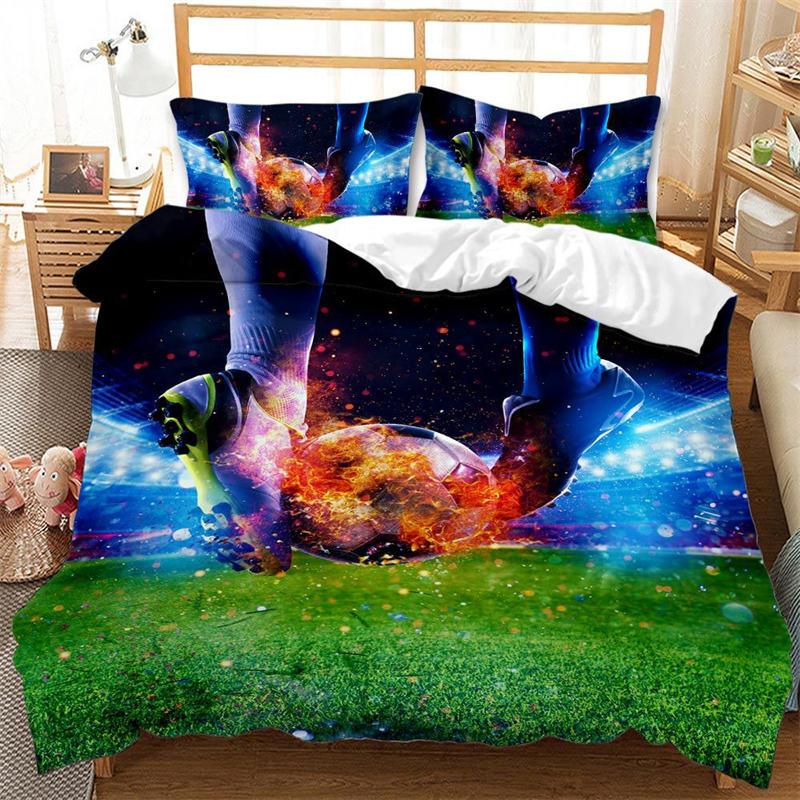 Kids Football Duvet Cover Set For Boys Girls Bedroom Decor Sports Balls Bedding Set Full Size Microfiber Soccer Comforter Cover