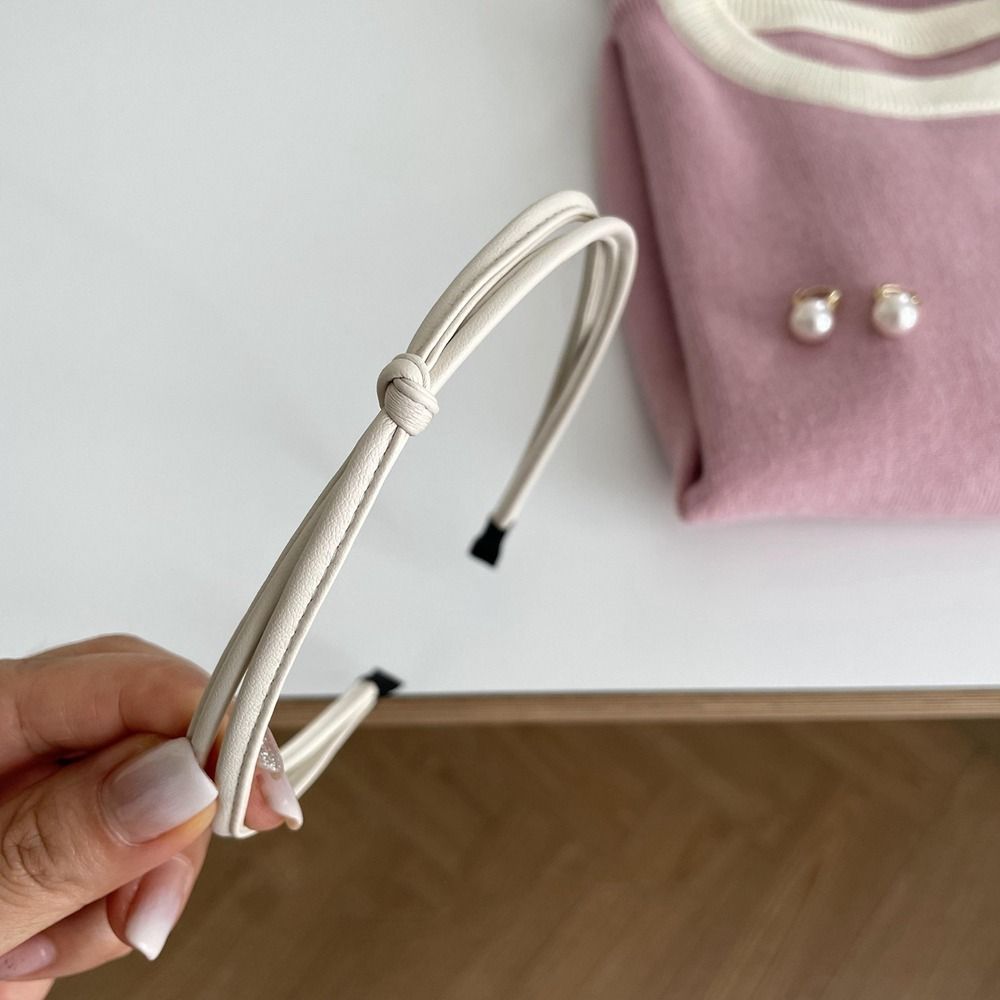 

Заколка для волос в корейском стиле, повязка на голову из искусственной кожи, тонкая повязка для волос, женские аксессуары для волос бежевый