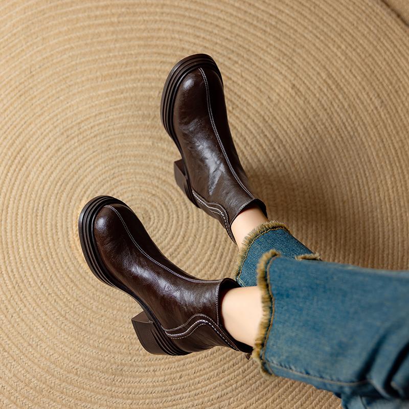Fashion 2024 New Winter Women Boots Round Toe Chunky Heel Split Leather Shoes for Women Zip Ankle Boots Warm Snow Boots Platform Shoes