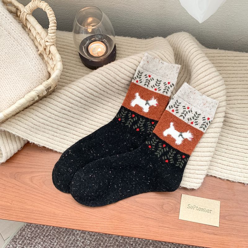 

Vintage Puppy Wool Socks Thickened Thermal Socks Stockings Piled Up Socks Cute Plush Socks One size чорний