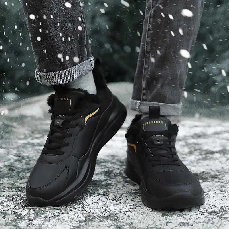 Zimowe Męskie Sneakersy Oddychające Ciepłe Skórzane Buty do Chodzenia Biegania z Futerkiem Outdoor Lekkie Antypoślizgowe Męskie Buty Śnieżne Sportowe