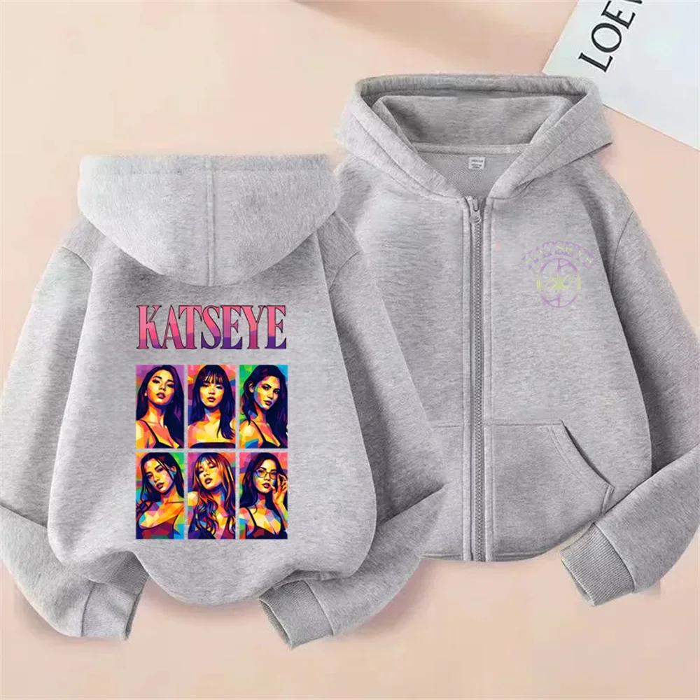 Kids Zip Up Sweatshirts Kpop Katseye Print Hoodie Children Clothes Kids Casual Tops Girl Boy Sweatshirt Zipper Hoody Streetwear