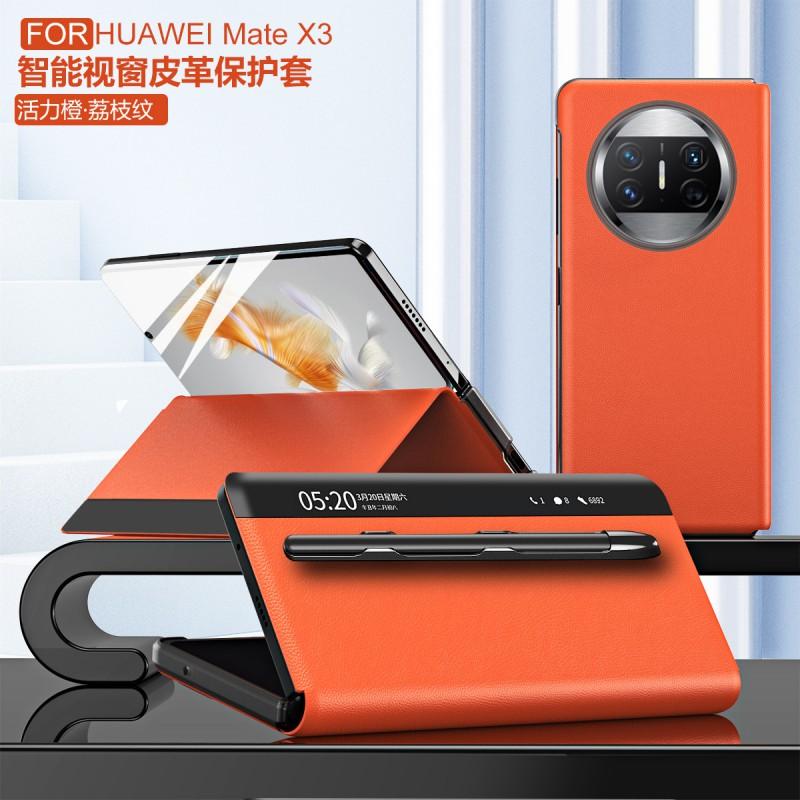 Mate X3 Flip Case With Side Window Pen Slot Shockproof Protection Stand Function PC Leather Cover
