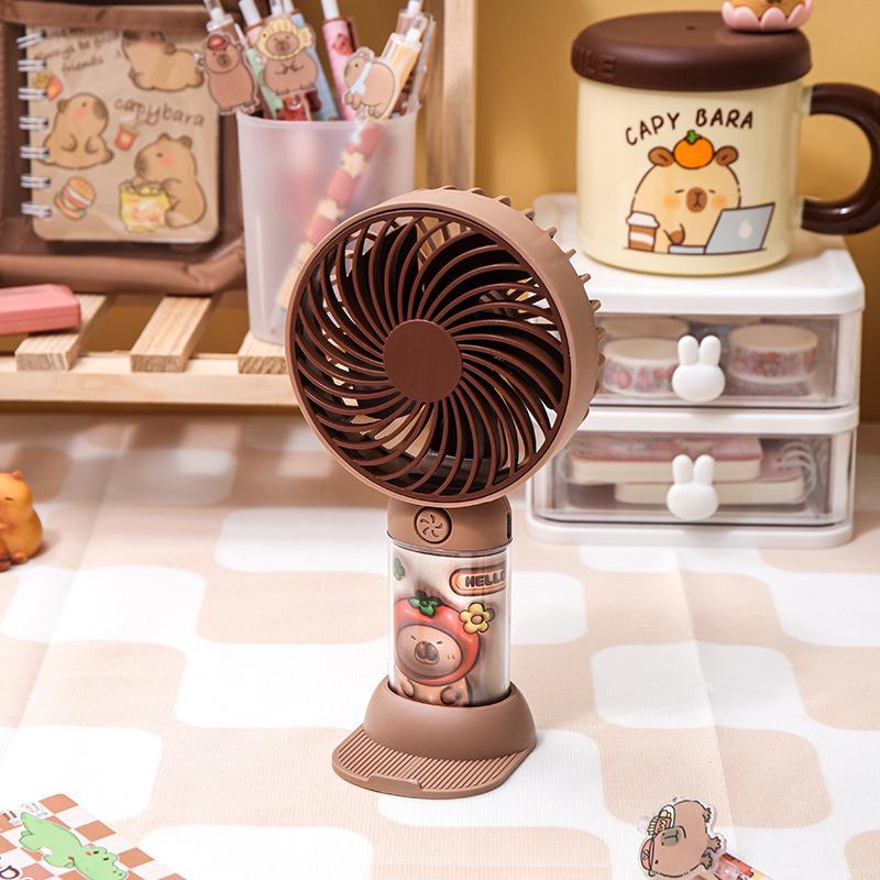 

USB Rechargeable Cartoon Capybara Handheld Fan & Phone Holder - Ideal for Home, Office, or Dorm Color Box + Type-C Charging Cable