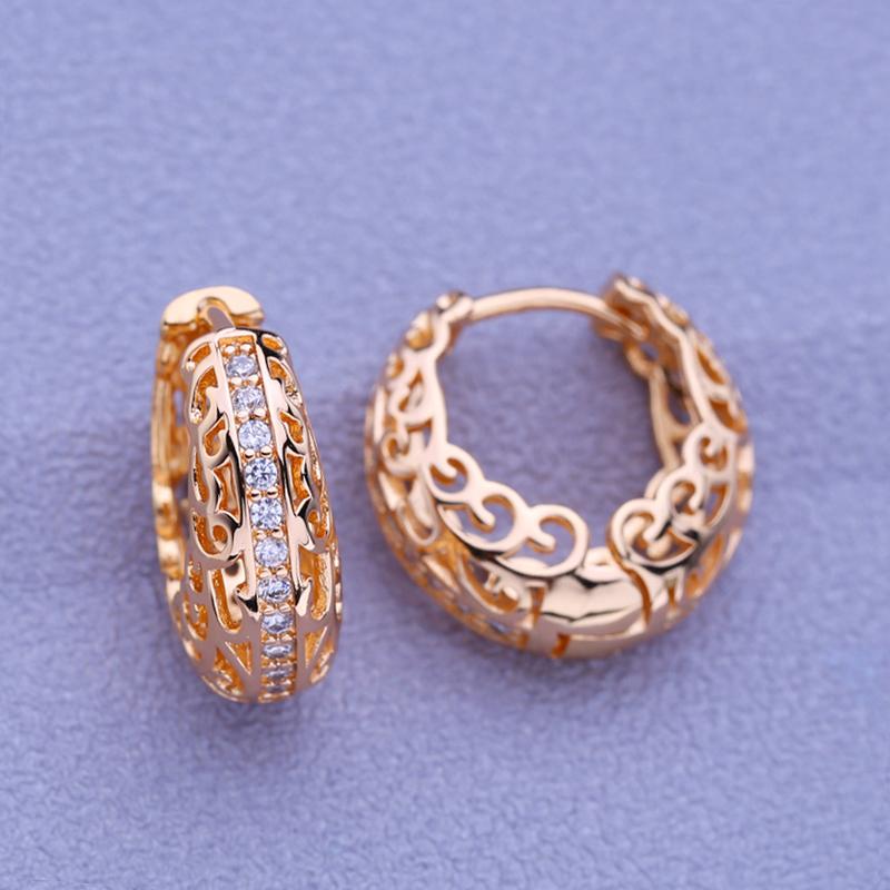 LSOOYH klipsy różowe złoto kolor modny kolczyk dla kobiet Hollow cyrkonia kolczyki koła biżuteria