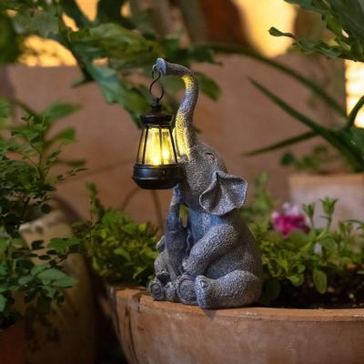 Elephant Solar Lamp Mother Child Elephant Sculpture with Light Waterproof Outdoor Decor Elephant Statue Solar