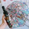 Transparent Glass Painted Umbrella 70% Off Automatic Trendy Straight-Handle Umbrella Cute Folding Umbrella for Children and Adults Hepburn Style