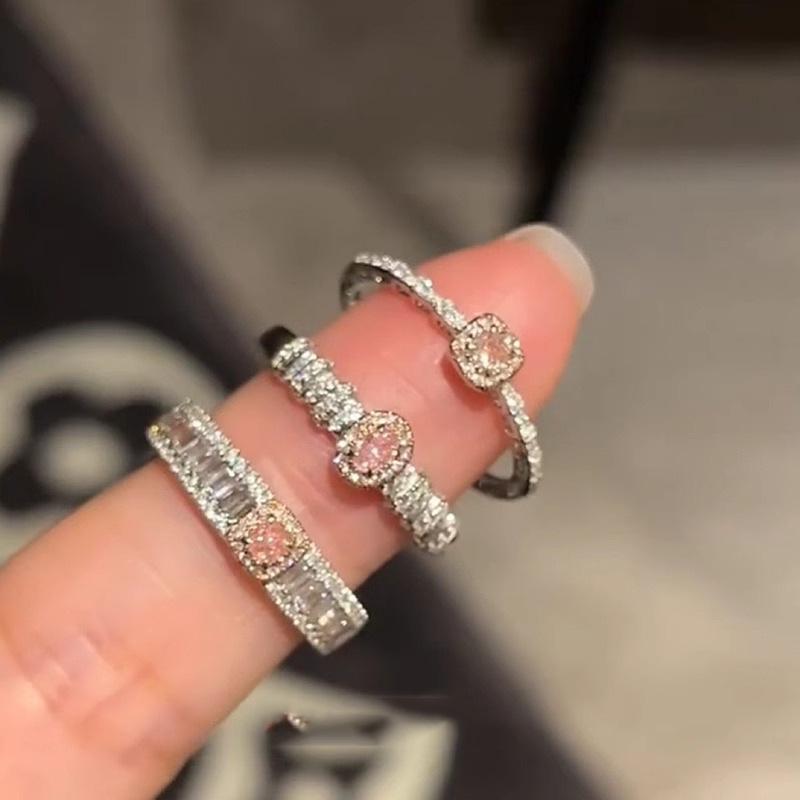 S925 Sterling Silver Pink Zircon Open Ring for Women – High-End, Light Luxury, Stackable Versatile Design for Index Finger.