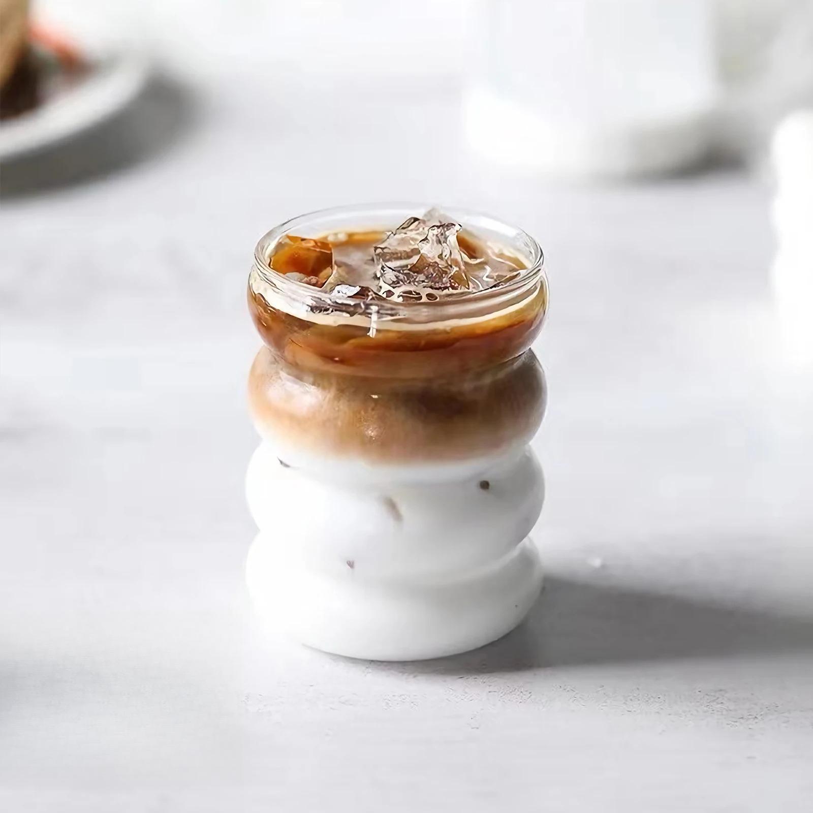 

400/13 Oz Glass 1/4 Set Wave Bubble Drink Cup Iced American Coffee Cup BPA Free Reusable for Cocktail Whiskey Bar Party One size