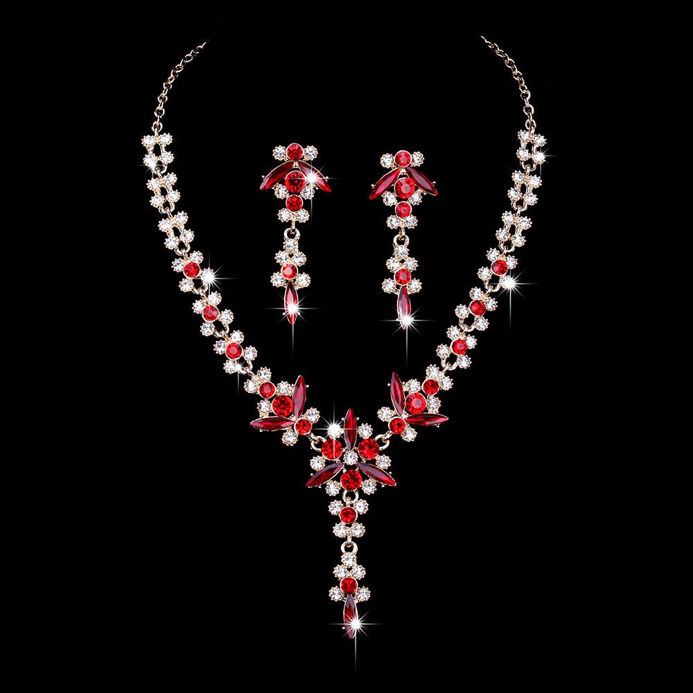 Wedding Jewelry European American Temperament Multicolor Crystal Bride Necklace Earrings Set