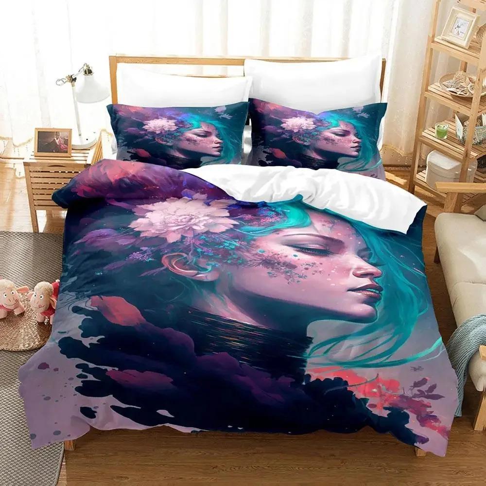 Mother Earth Blacklight Bedding Set Boys Girls Twin Queen Size Duvet Cover Pillowcase Bed Kids Adult Fashion Home Textileextile