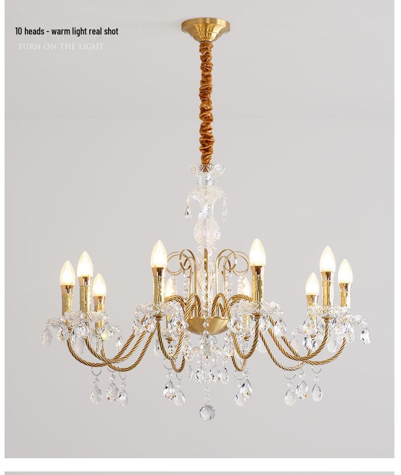 Nordic Wave Crystal Copper Chandelier for Dining Room, Bedroom, or Living Room