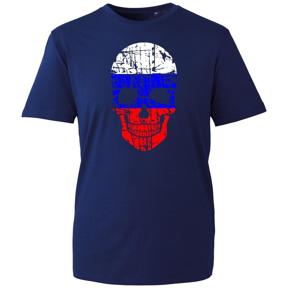 Unisex Graphic T Shirt Russia Flag Skull Biker Rock Printed Black Cotton Tee Top S