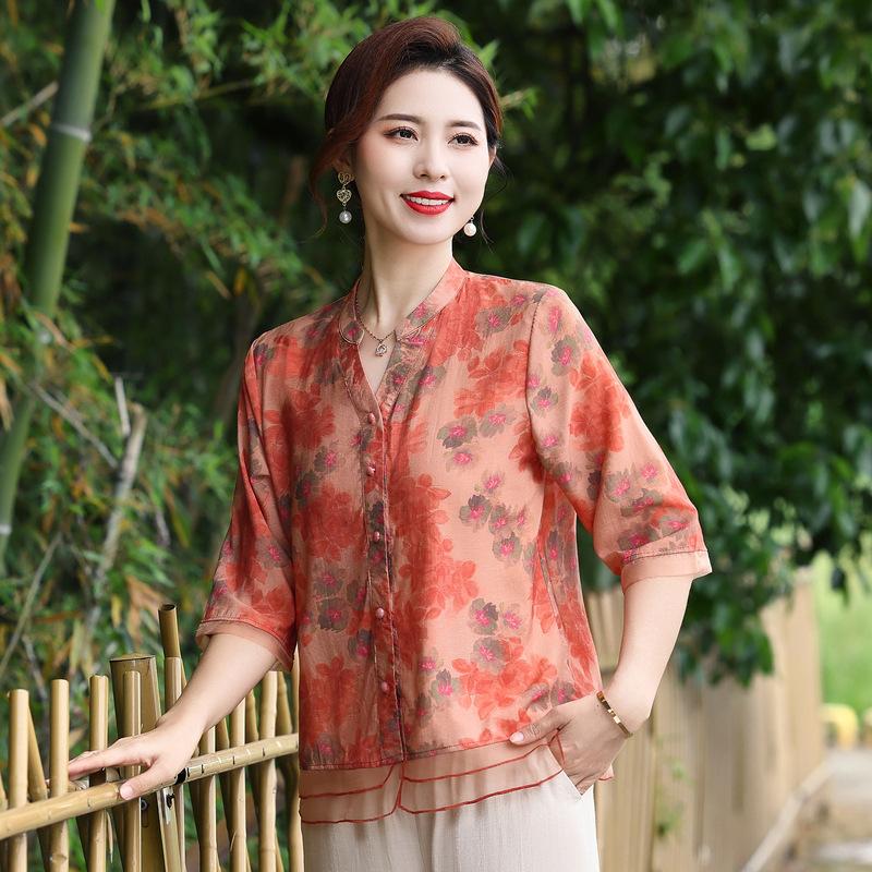 Summer Cardigan Women's Shirt Chiffon Plus Size Short-sleeved Shirt Casual Top Summer Clothing