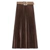 Zaprha 2025 Autumn New With Belt Suede Effect Pleated Midi Skirt High Sense 3046252