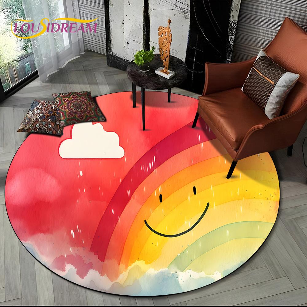 Colour Rainbow 3D Illusion Vision HD Cartoon Round Area Rug,Carpet Rug for Living Room Bedroom Sofa Playroom Decor,Non-slip Gift