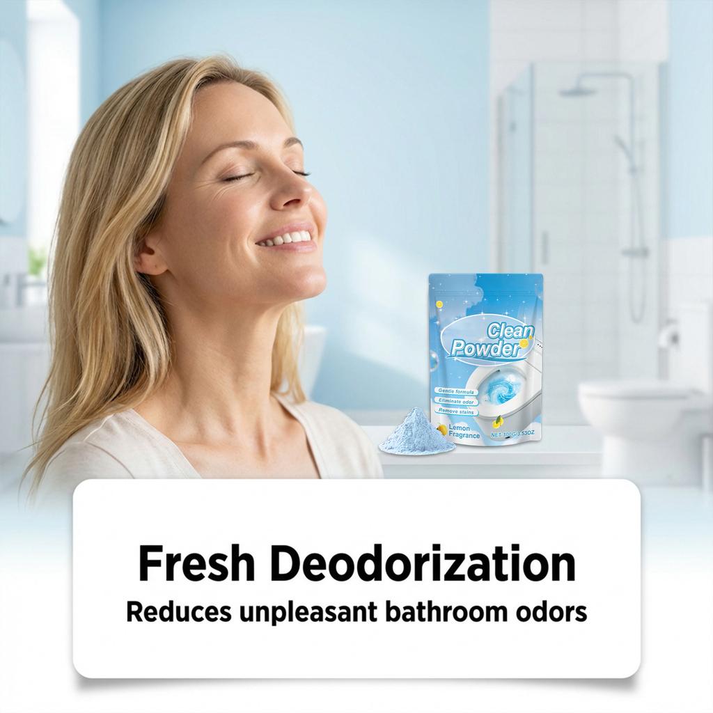 Prášek na čištění toalety, vhodný na odolné skvrny a vodní kámen, účinně redukuje pachy a udržuje toaletu čistou a svěží.