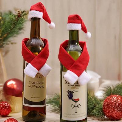 Weihnachtsdekorationen Kreativer Vlies-Schal Hut Flaschendekoration Zweiteiliges Set Kreative Tischdekorationszubehör