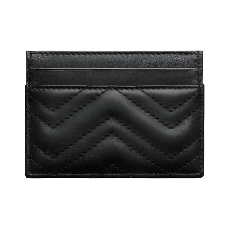 Gucci GG Marmont brand logo embossed herringbone leather card holder regular women's black