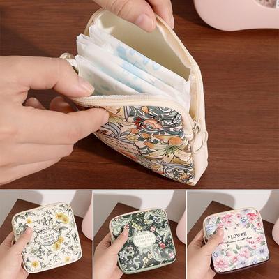 Women Girls Cosmetic Makeup Bag Coin Purse Large Capacity Sanitary Pads Bag Portable Mini Data Cables Organizer